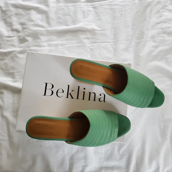 Beklina Mint Ribbed Open-toe Clogs Sandals 10 - Picture 2 of 9